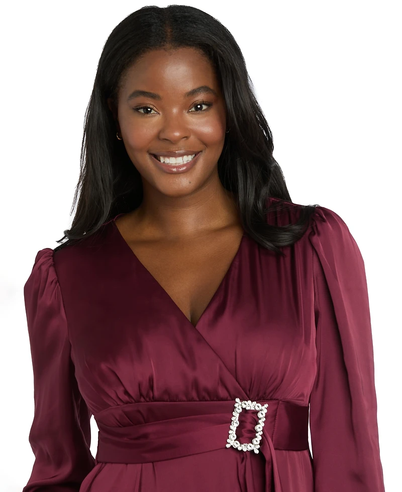 R & M Richards Women's Long-Sleeve Faux Wrap Dress