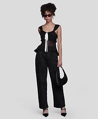 Avec Les Filles Women's Bow Detail Ruffle Top