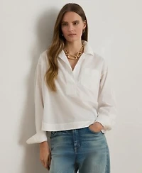 Lauren Ralph Lauren Womens Cropped Long Sleeve Shirt