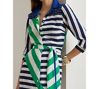 Lauren Ralph Petite Striped Point Collar Shirtdress