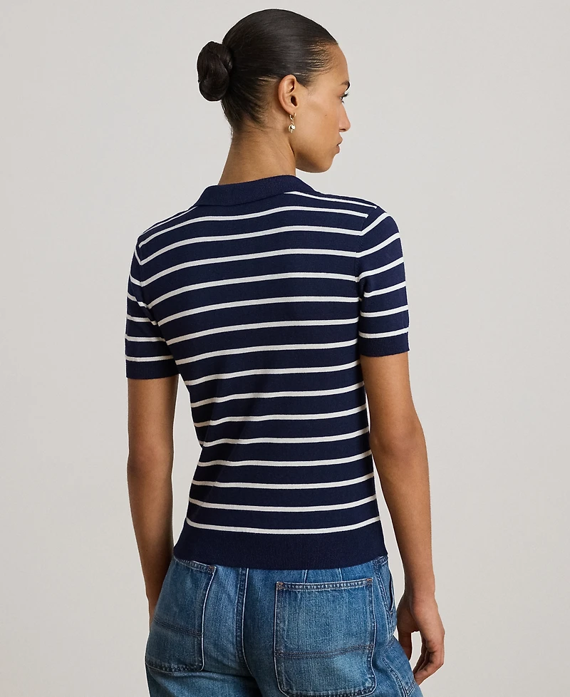 Lauren Ralph Petite Striped Short-Sleeve Polo Sweater