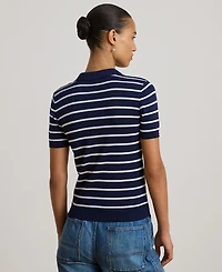 Lauren Ralph Petite Striped Short-Sleeve Polo Sweater