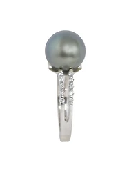 Macy's Tahitian Cultivated Pearl (10mm) and Diamond (1/4 ct. t.w.) Ring in 14K White Gold