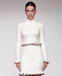 Avec Les Filles Women's Mock Neck Ruffle Sweater Top