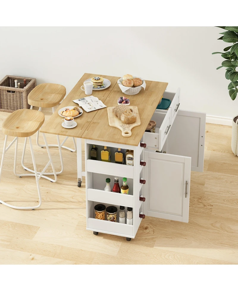 Casainc Multi-Functional Kitchen Island Cart with 2 Door Cabinet and Two Drawers,Spice Rack, Towel Holder, Foldable Top