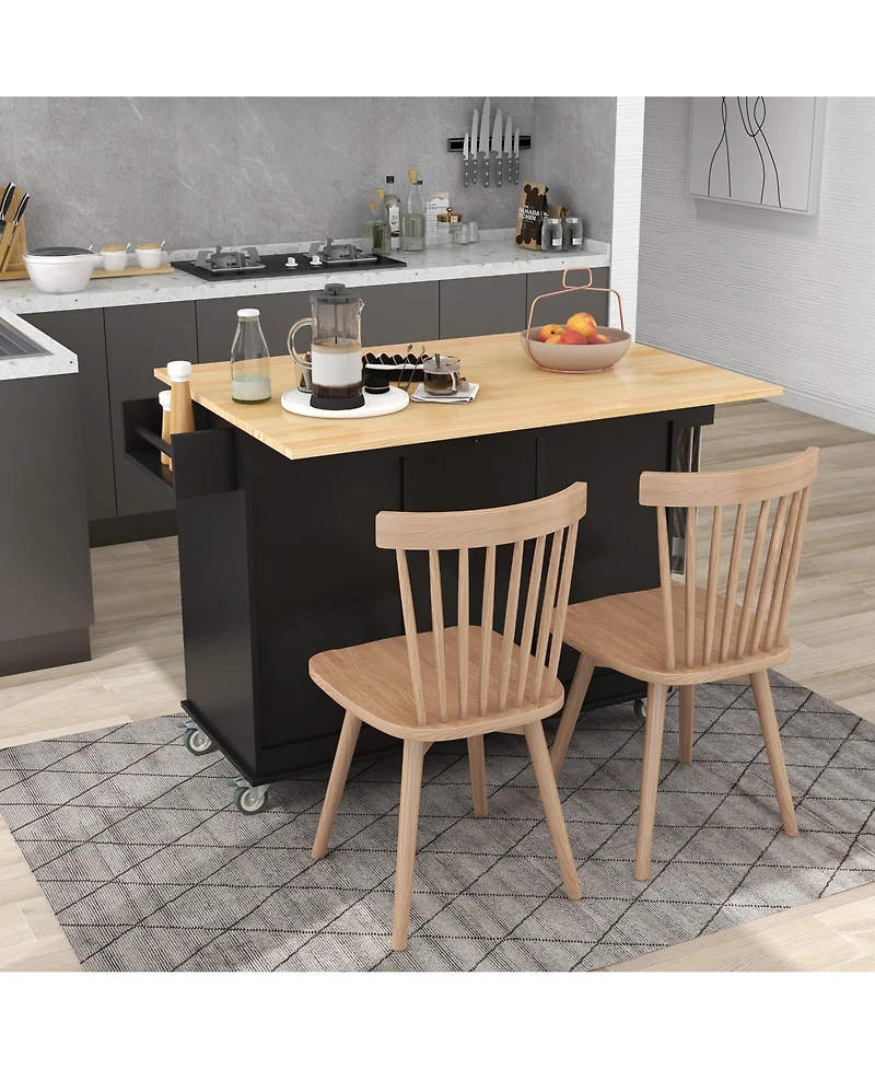 Casainc Rolling Kitchen Island with Solid Wood Top, Drop Leaf Bar, Locking Wheels, Storage Cabinet, Spice Rack, Towel Rack and Drawer, 52.7inch