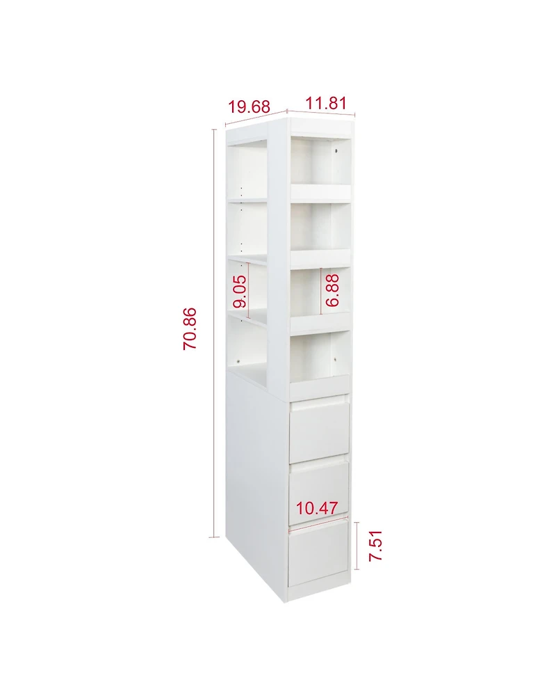 sumyeg 70.87" H Display Storage Cabinet with 4-Tier Shelves, 3 Side Drawers, and 4 Small Display Shelves for Home