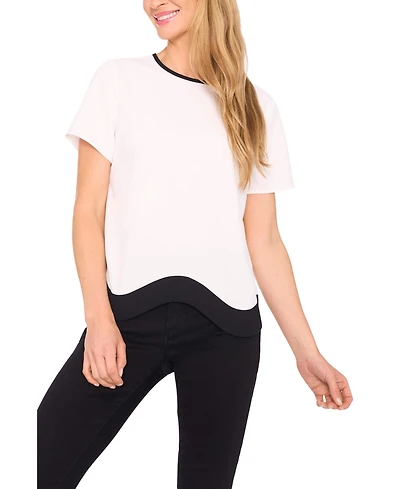 CeCe Women's Contrast-Hem Short-Sleeve Blouse