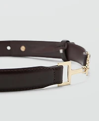 Mango Women's Metallic Detail Leather Belt