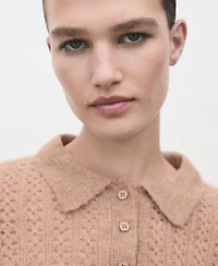 Mango Women's Openwork Knitted Polo-Neck Sweater