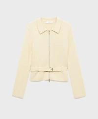 Mango Women's Belt And Buckle Knitted Jacket