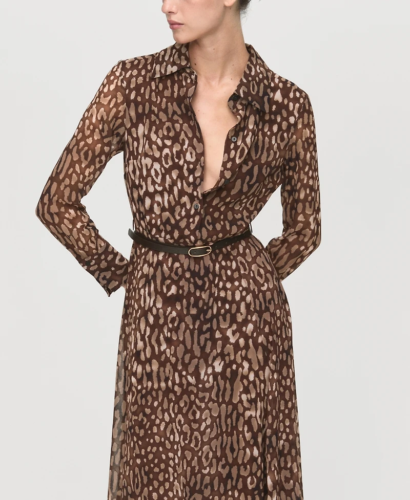 Mango Women's Leopard-Print Belt Shirt Dress