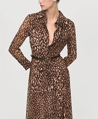 Mango Women's Leopard-Print Belt Shirt Dress
