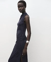 Mango Women's Draped Collar Embroidered Dress