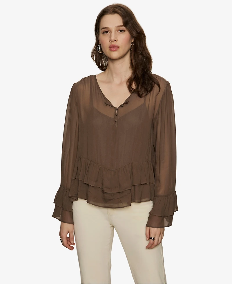 Sanctuary Women's Ruffled Long-Sleeve Blouse