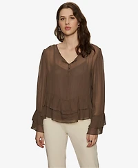 Sanctuary Women's Ruffled Long-Sleeve Blouse