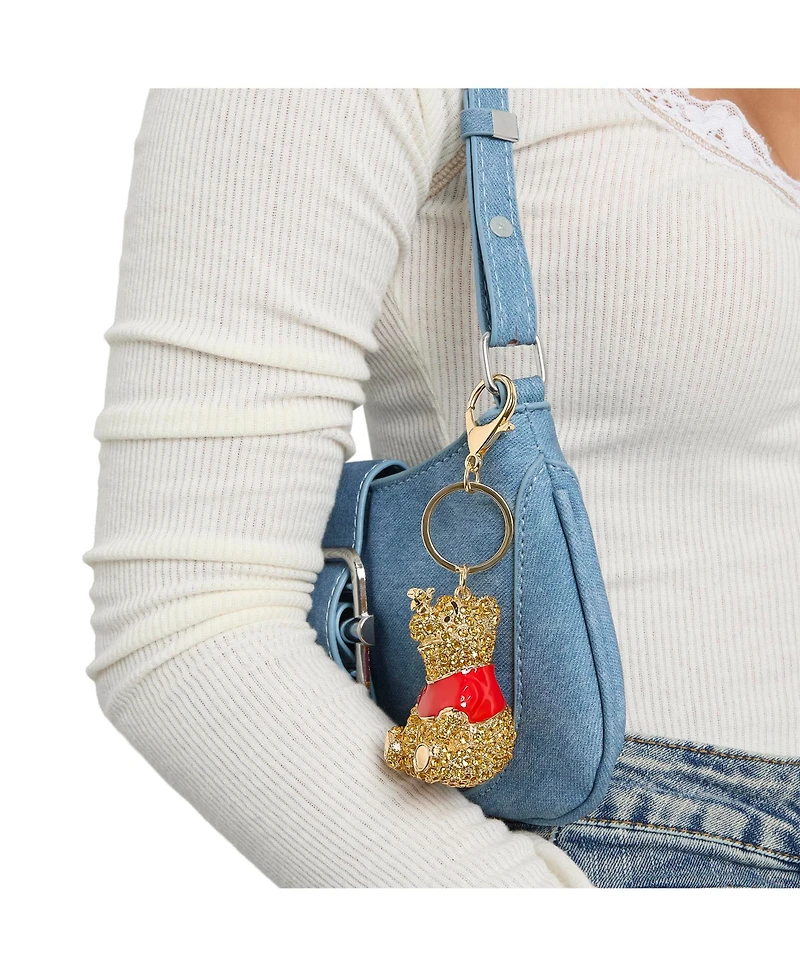 Disney Gold Tone With Red Enamel , Winnie The Pooh Crystal Keychain