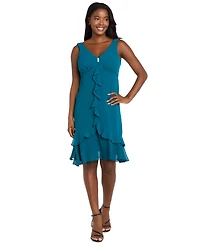 R & M Richards Women's 2-Piece Ruffle Detail Dress with Capelet