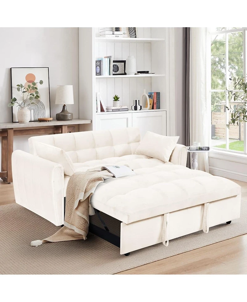 Maison Boucle 65" Velvet Pull Out Loveseat Sleeper, 3-in-1 Sofa Bed with Adjustable Backrest Storage Pocket & Pillows for Small Spaces