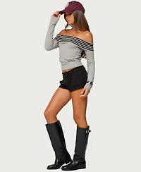 Edikted Women's Leetal Stripey Foldover Knit Top