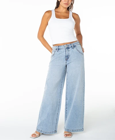 Celebrity Pink Juniors' Embellished Mid-Rise Wide-Leg Jeans