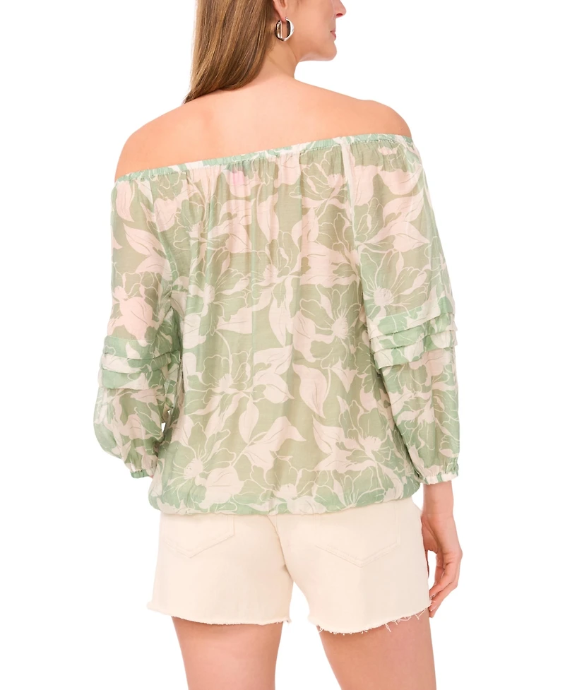Vince Camuto Women's Printed Off-the-Shoulder Pleated Top