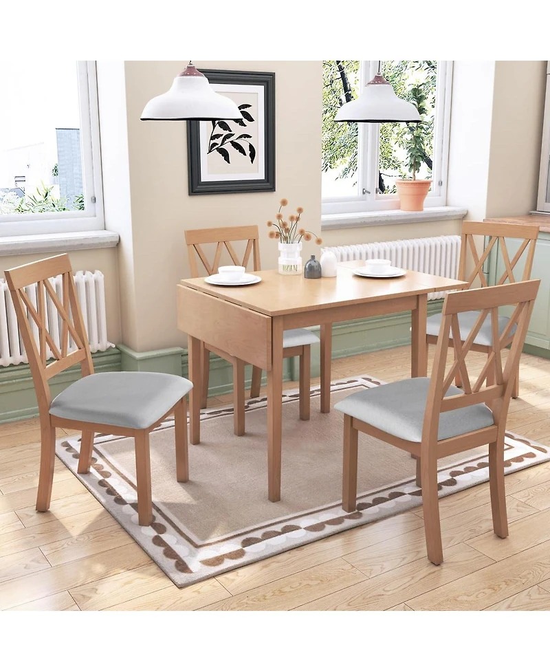 Maison Boucle 5-Piece Drop Leaf Dining Table Set with 4 Upholstered Chairs, Space-Saving Kitchen Table Set for Small Apartments-