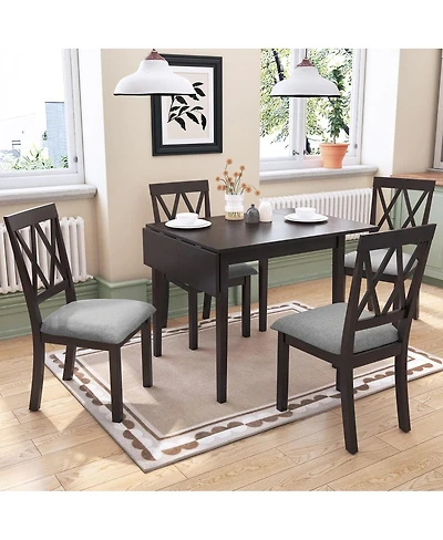 Maison Boucle 5-Piece Drop Leaf Dining Table Set with 4 Upholstered Chairs, Space-Saving Kitchen for Small Apartments