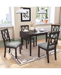 Maison Boucle 5-Piece Drop Leaf Dining Table Set with 4 Upholstered Chairs, Space-Saving Kitchen for Small Apartments