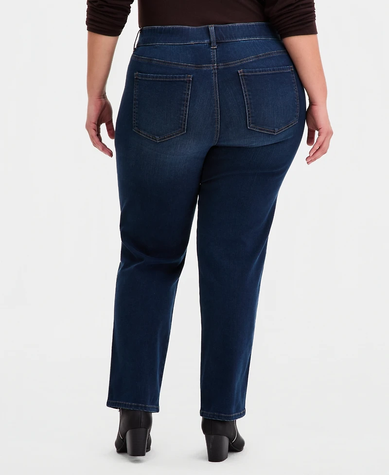 Style & Co Plus Pull-On Shaping High-Rise Straight-Leg Jeans, Macy's Exclusive