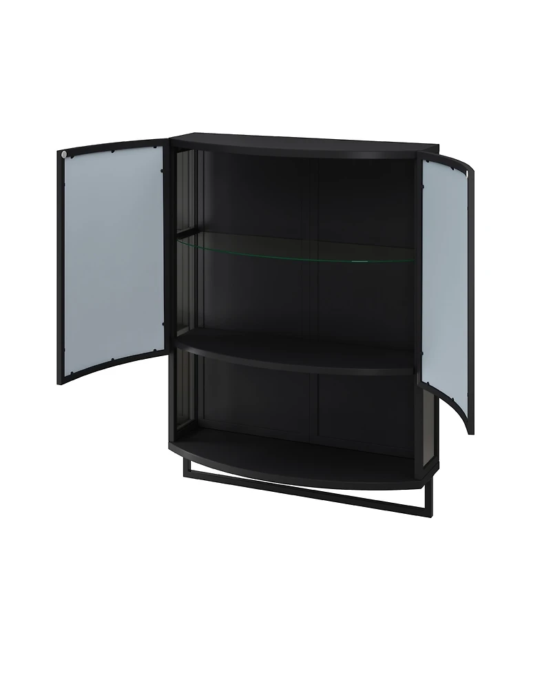 Casainc 23.62" Modern Arched Glass Double-Door Wardrobe with Shatterproof Mirror, Double-Layer Storage & Towel Rack