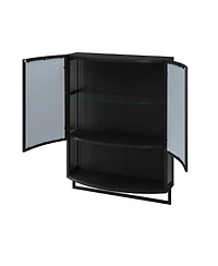 Casainc 23.62" Modern Arched Glass Double-Door Wardrobe with Shatterproof Mirror, Double-Layer Storage & Towel Rack