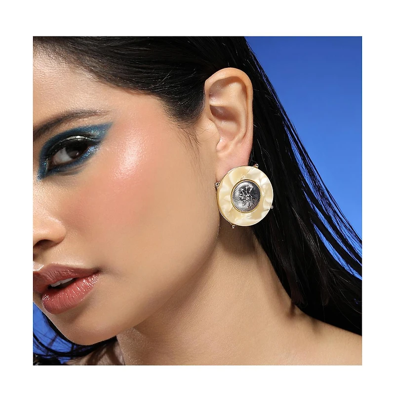 Women's The Tortoiseshell-Medallion Stud Earrings - Metallic Silver