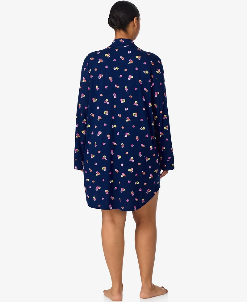 Lauren Ralph Women's Plus Long Sleeve Notch Collar Sleepshirt