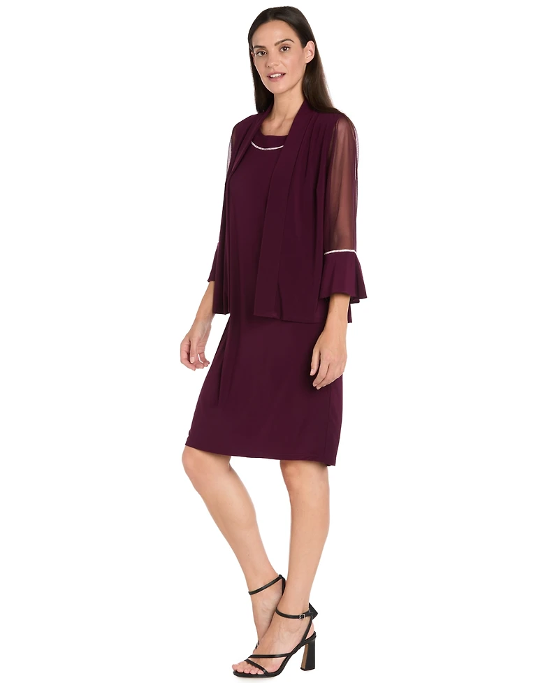 R & M Richards Women's 2-Piece Rhinestone Trim Detail Jacket Dress