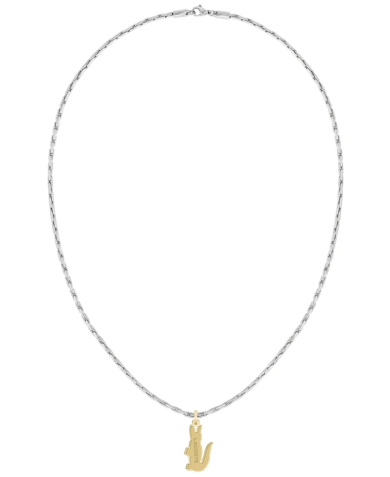 Lacoste Men's Arthor Silver Stainless Steel with Yellow Gold Crocodile Necklace