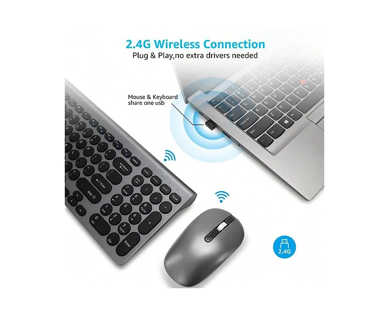 risokeys Wireless Keyboard And Mouse Combo - Wireless Usb Mouse And Computer Keyboard Set, Compact And Silent For Windows Laptop, Desktop, Pc