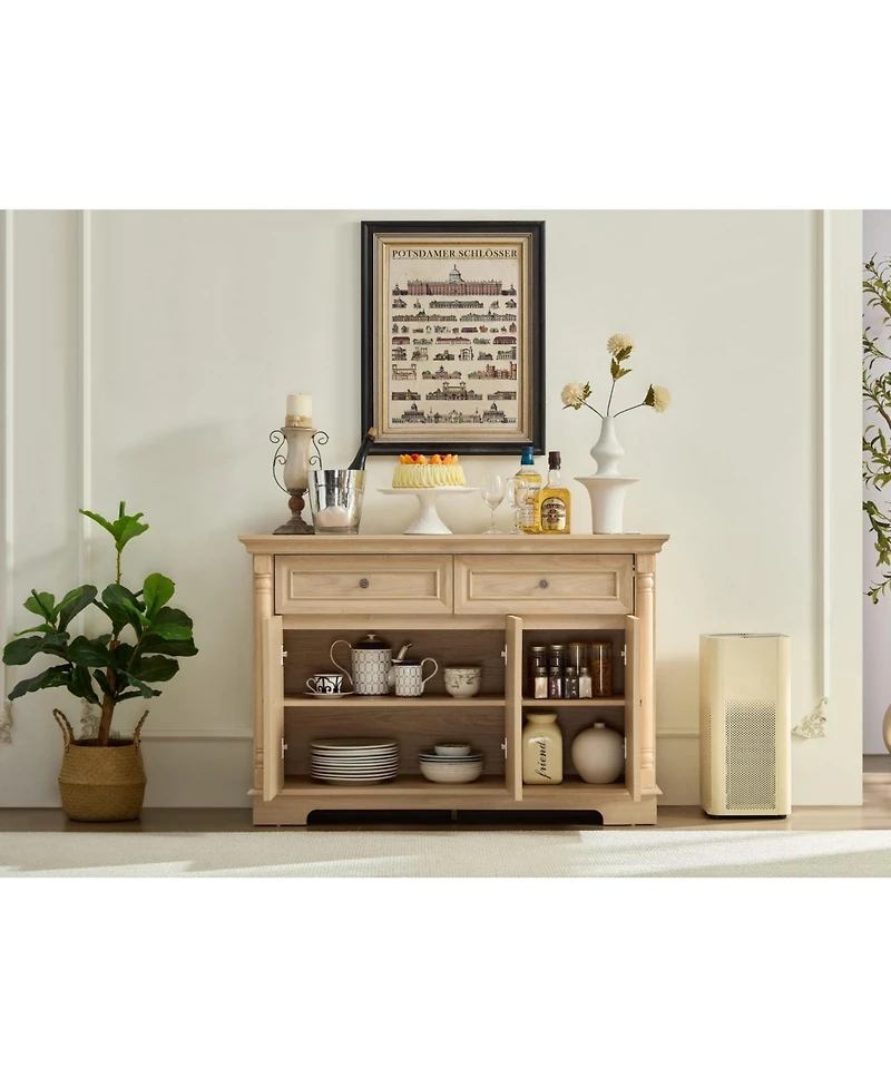 Streamdale Furniture Farmhouse Kitchen Storage Cabinet, Roman Column Coffee Bar/Wine Cooler