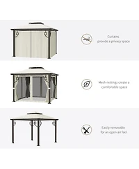Outsunny 10' x 10' Patio Gazebo Outdoor Canopy Shelter with Aluminum Frame, Double Tier Roof, Netting and Curtains for Garden, Lawn, Backyard and Deck