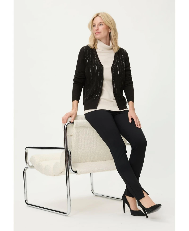 Olsen Women's Rib Knit Cardigan with Sequin Detail Sweater