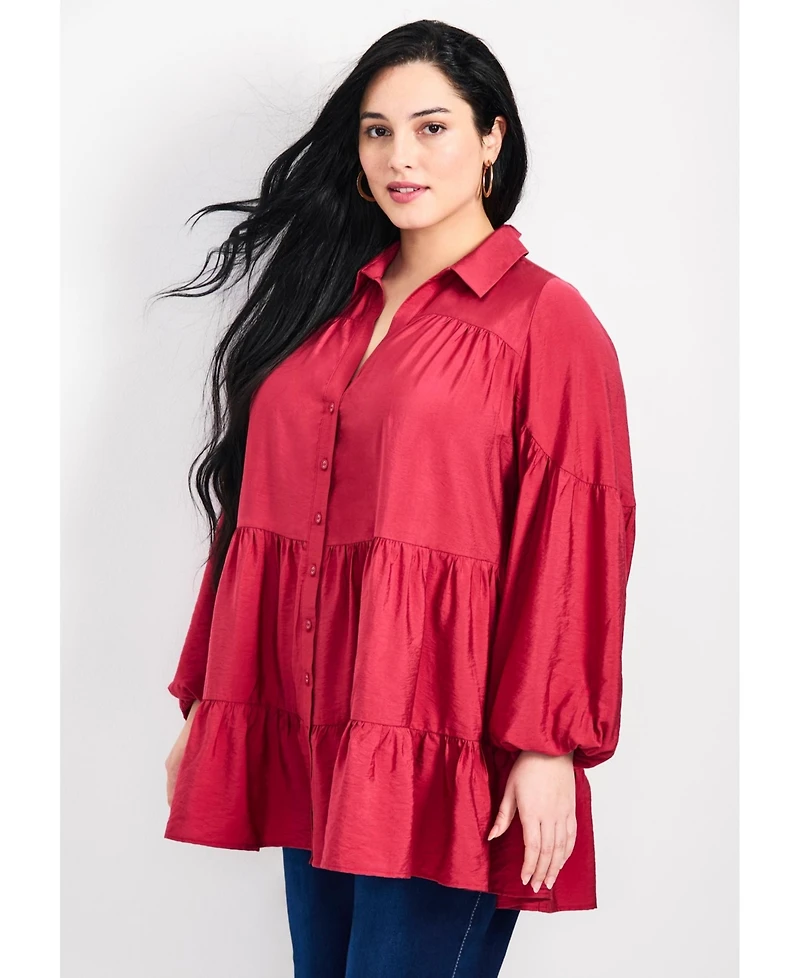 Avenue Women's Plus Amari Tiered Tunic Shirt