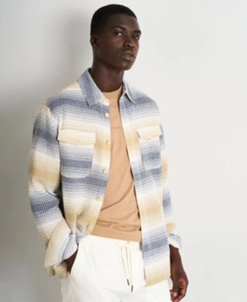 Scotch Soda Seasonal Crewneck T Shirt Structure Stripe Waffle Long Sleeve Shirt Paired With Linen Shorts