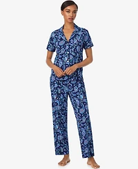 Lauren Ralph Women's Notch Collar and Long Pant Pajama Set