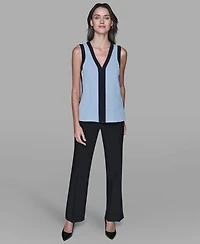 Karl Lagerfeld Paris Women's Contrast Sleeveless V-Neck Top