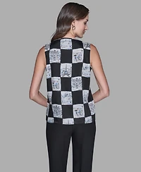 Karl Lagerfeld Paris Women's Sleeveless Printed V-Neck Top