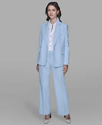 Karl Lagerfeld Paris Womens One Button Single Breasted Blazer Jacket Cinched Waist Collared Top Flared Invisible Zipper Pants