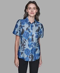 Karl Lagerfeld Paris Women's Organza Collared Top