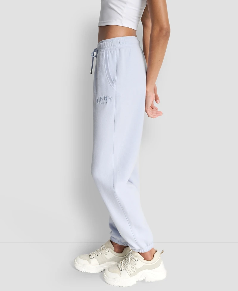 Dkny Women's Varsity Embroidered Logo Relaxed Pockets Pull-On Joggers