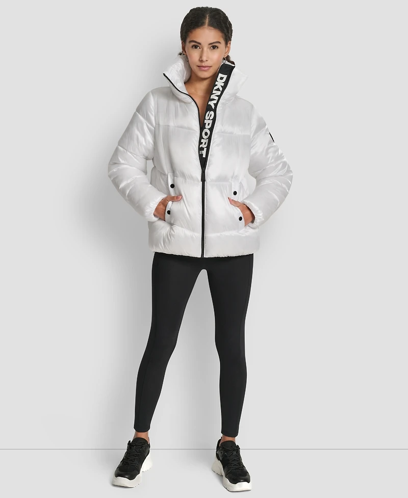 Dkny Women's Quilted Puffer Interior Placket Logo Jacket