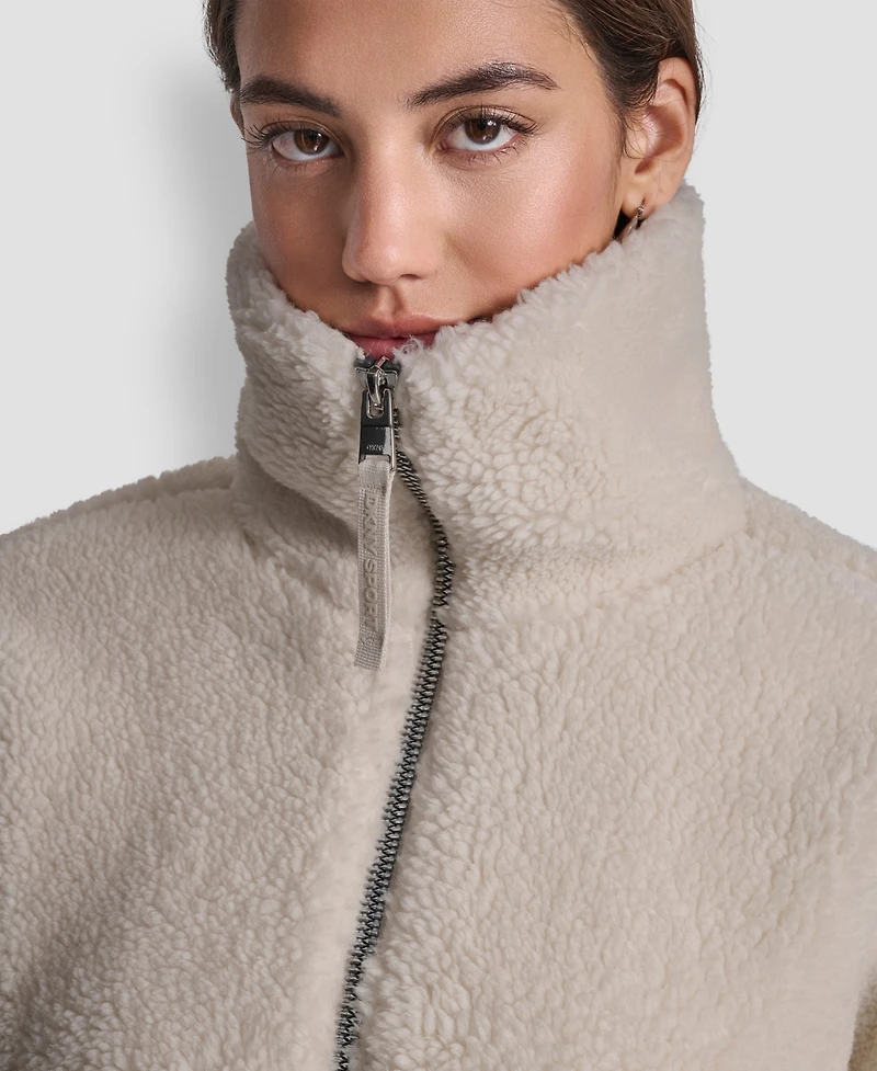 Dkny Women's Sherpa Mock Neck Jacket